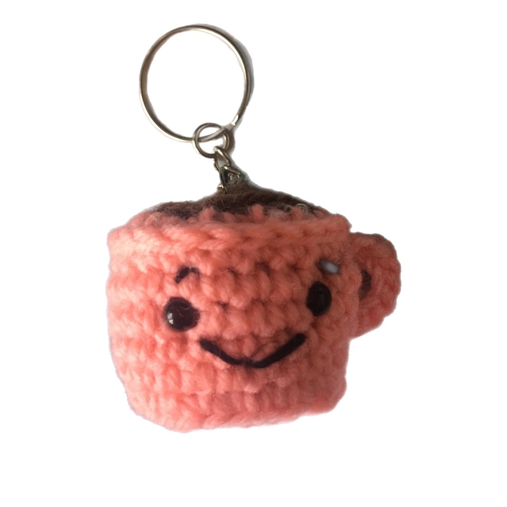 Crochet Happy Coffee Keychain